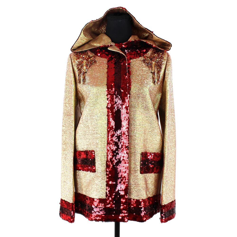 Gucci Sequin Embellished Hooded Jacket Rachel Lurex Gold Metallic Red Fox 36 NEW